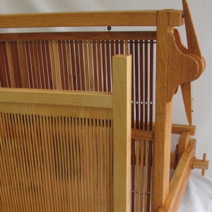 Detail of Hamish Hill&rsquo;s Tabletop Loom made from oak, maple and cherry pallet timbers. &lsquo;Owning alpacas creates the need to learn about the fibre arts&rsquo;, says Hamish.